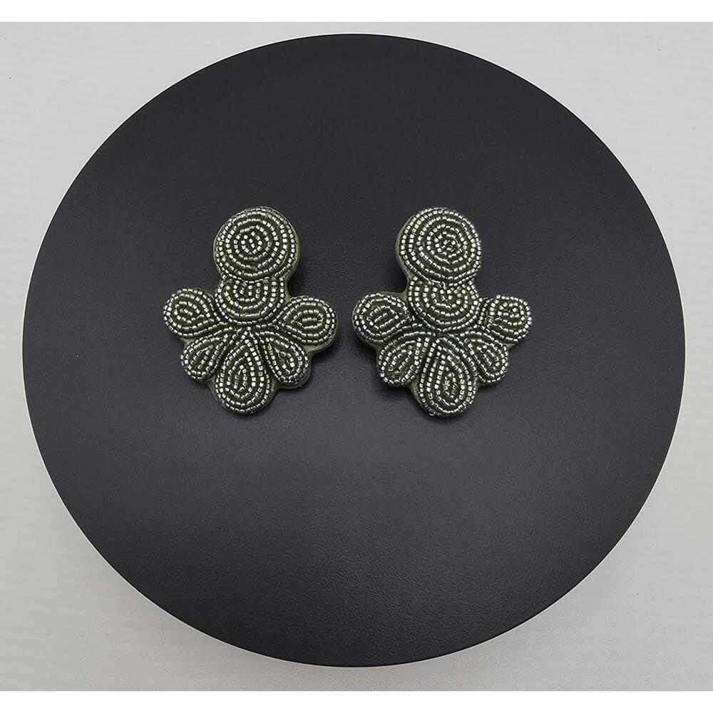 J.Crew Green Fan Beaded Earrings